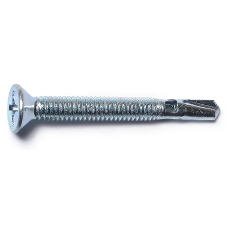 Self-Drilling Screw, #12 X 2 In, Zinc Plated Steel Flat Head Phillips Drive, 10 PK